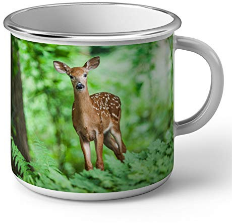 Fabulous Emaillierter Metallbecher 284ml Kleines Rehkitz im Wald Hirsch Bambi Wildtier Natur