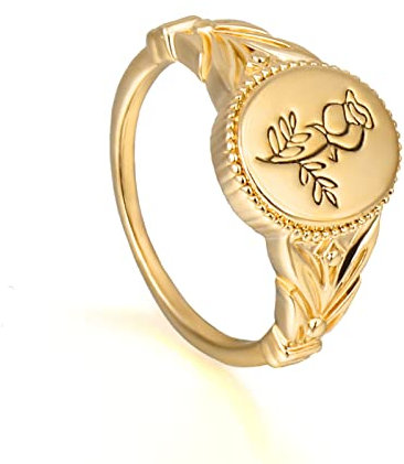 Drawelry Damen Personalisierte Custom Ringe Benutzerdefinierte Geburt Blumenringe Silber Geburtsblumen Wildblumen Ringe Schmuck Geschenk Eheringe für Frauen Unisex (Gold-1)