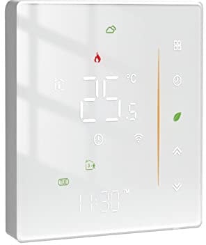 Termostato WiFi Calefaccion Inteligente MOES, Termostato Eléctrico Suelo Radiante, Termostato Ambiente Programable para 16A, Tuya/Smart Life App, Control por Voz Alexa/Google Home. Blanco