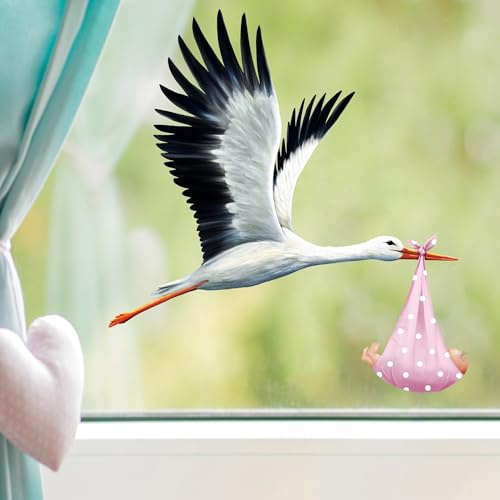 Fensterbild Frühling Klapperstorch Storch Baby Mädchen Geburt Fensterdeko Kinderzimmer Kind Osterdeko Frühlingsdeko, 3. A2 Bogen