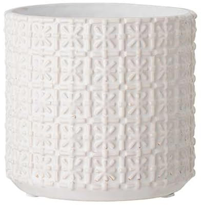 Nordring Retro Übertopf Vintage Pflanztopf für Zimmerplanzen Blumentopf Cross M (12,5 cm ø), weiß, Keramik