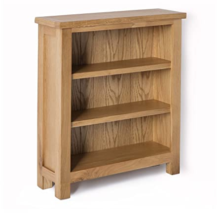 RoselandFurniture London Oak 3 Shelf Small Bookcase for Living Room | Wooden Low Bookshelf, Contemporary Style for Hallway or Bedroom, H82cm W70cm D22.5cm