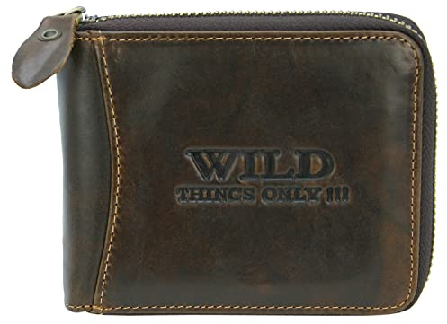 WILD THINGS ONLY !!! Portafoglio uomo vera pelle con protezione RFID | zip, porta carte capiente, elegante e resistente, confezione regalo