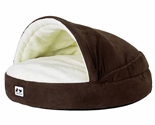 BT Bear Haustier-Höhlenbett, Hundebett mit Kapuze, Katzenhöhle, 64 cm, Wildleder, warm, tiefer Schlafsack, Katzenhaus, Welpen, kleine Hundebetten (braun)