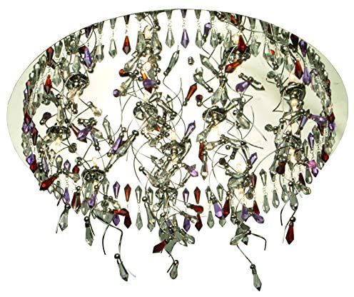 Dapo Kristall-Decken-Leuchte JAVA chrom und bunte Kristalle + Fernbedienung inklusive Leuchtmittel Fassung G4-20 Watt Deckenlampe