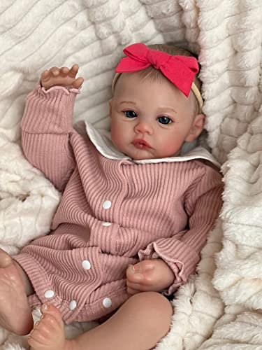 Zero pam Reborn Girl Dolls Lifelike Baby Doll 19 Inch Life Size Silicone Newborn Doll Age 3+ with Blue Eyes Realistic Reborn Girl Alive Soft Cloth Body Real Skin Details Toys Gifts