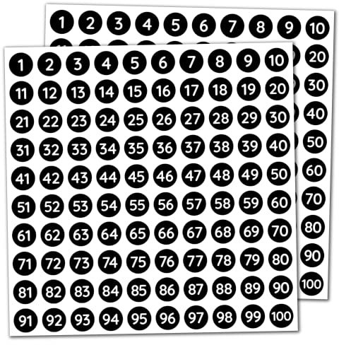 25 Fogli, 1-100 Numeri Adesivi Etichette Adesive - 10mm, Nero, 2500 Pezzi