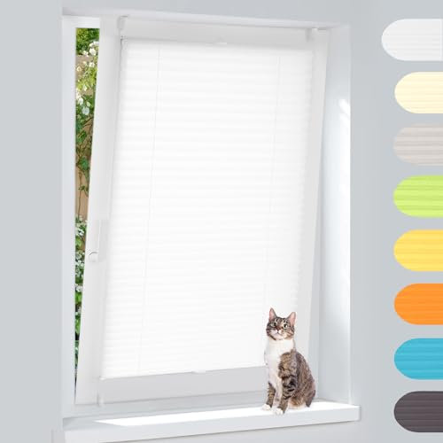 Plissee Klemmfix Ohne Bohren – weiß 90x220cm(BxH), Jalousie Lichtdurchlässig & Blickdicht, Sonnenschutz & Sichtschutz, Faltrollo Easyfix für Fenster & Tür