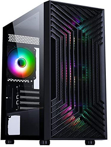CiT Terra Micro-ATX PC Gaming Case M/ATX with Tempered Glass Side Panel with 3 Front ARGB Infinity Fans & 1 Rear ARGB Infinity Fan Included | Black