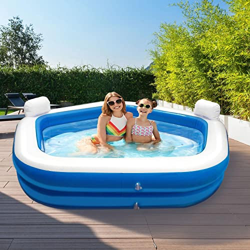Inflatable Family Lounge Swimming Paddling Pool with 2 cupholders 400L 2 Ring Blue White Kids Adults