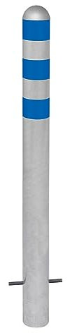 Ladesäulen Rammschutz-Poller aus Stahl, H 800 mm, Reflexringe blau, zum Einbetonieren
