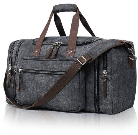 Erweiterbare Reisetasche 55L, Kompakte Sporttasche Herren Damen, Robuste Stofftasche für Reisen, Fitness und Business, Handgepäcktasche (Dunkelgrau)