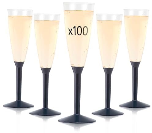 Lot de 100 Flutes Champagne Plastique Lavable et Réutilisable 14cl - Verre Plastique 100% Recyclable, Grande Stabilité, Rigidité Design Élégant - Parfait pour Anniversaire, Mariage (Gris Ardoise)