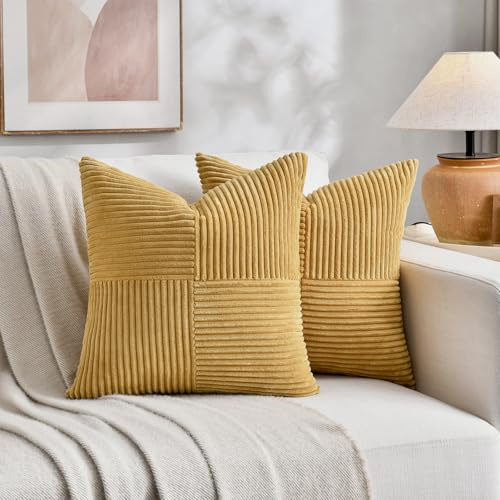 FDTERN 2er Set Kurkuma Kordsamt Kissenbezug 45x45CM Weich Moderne Dekorative Kissenbezüge Kissenhülle Dekokissenbezug Sofakissen Dekokissen Boho Herbst Deko für Sofa Schlafzimmer Wohnzimmer Balkon