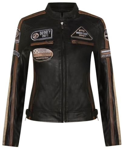 Infinity Leather Damen Leder Biker Casual Racing Moto Abzeichen Jacke