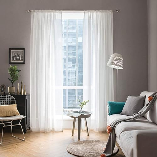 MIULEE Voile Vorhang Transparente Gardine aus Voile Einfarbig Stangendurchzug Transparent Wohnzimmer Luftig Dekoschal für Schlafzimmer 2er Set 300 x 140cm (H x B), Rod Pocket Weiß