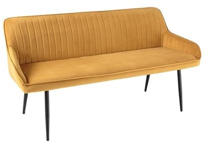 Riess Ambiente Design Sitzbank Turin 160cm senfgelb Samt schwarz Metallbeine Armlehne Polsterbank mit Samtbezug, Esszimmermöbel, Flurmöbel