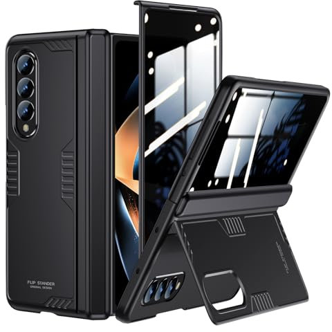 Schutzhülle für Galaxy Z-Fold-4 mit Standfunktion: Sichtschutz, versteckter Ständer, kabelloses Laden, dünnes Design für Geschäftsleute, Handyhülle für Samsung Z Fold 4 5G 2022, Schwarz