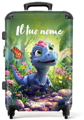NoBoringSuitcases.com Kinderkoffer, Koffer Personalisiert, Kinder Koffer, Koffer Groß, Koffer Kinder, TSA Schloss, Trolley Kinder, Großer Koffer, Koffer Mittelgroß (Dino - Blau-Rosa, 67 cm - 72 L)