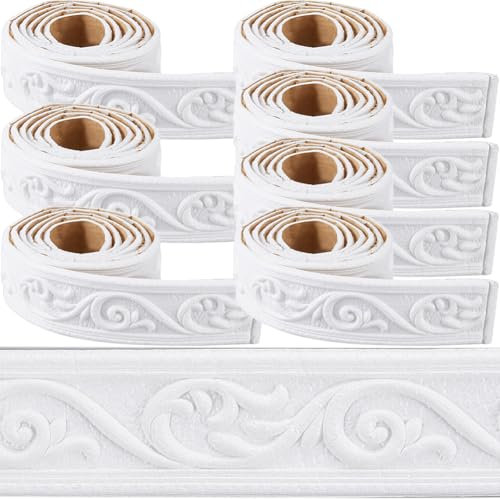 CRASPIRE 620 x 2in Crown Molding Peel and Stick Foam White Self Adhesive Flexible Trim 3D Sticky Vintage Decorative Wallpaper Border Wall Edging Foam Baseboard Mirror Border Wall Lines Hotel DIY Decor