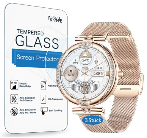Frgnie 3 Stück Schutzfolie Kompatibel für Shepatio Smartwatch 1,19, Hartglas Displayschutz, Kompatibel für LIGE, FEELNEVER, ESFOE FV4 Smart Watch Damen Schutzfolie