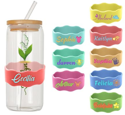 Etiquetas para botellas personalizadas para jardín de infantes (con el logotipo de la tapa de la taza de agua), etiquetas de vidrio de silicona reutilizables (1-15 piezas)