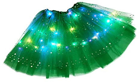 Ballett Tütü Damen Tüllrock mit Lichterkette 80er Jahre Vintage Tutu Rock Retro Unterrock Vintage Swing Tanzkleid Karneval Glitzer Rock Tanzen Halloween Kostüm Ballettrock