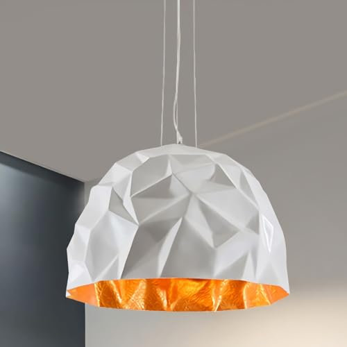 Sedtonmu Hängelampe Pendelleuchte Für Wohnzimmer Schlafzimmer Runde Kugellampe Mit Glas-Stahl-Faser Lampenschirm Goldfarbene Innenlackierung Wohnzimmer Schlafzimmer Oder Flur Zu Verwenden,B,40CM