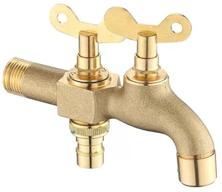 SXWYLZ Rubinetto Doppio Giardino 1/2 Pollice Rubinetto Giardino Doppio Ottone Rubinetto con Chiave da Esterno Rubinetto Acqua Fredda Resistente al Gelo