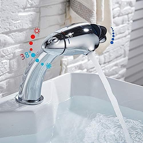ROMOER Grifo Para Lavabo De Baño, Grifo Mezclador Termostático Para Lavabo Montado En Cubierta, Grifo Para Lavabo De Tocador Con Doble Manija
