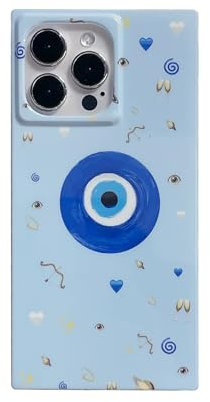 Rectangle Blue Evil Eye Phone Case for iPhone 16 Pro Max Cute Funny Heart Star Boho Demon Eyes Trendy Pattern Rectangled Strong Protective Slim Girly Cover for iPhone 16promax 6.9