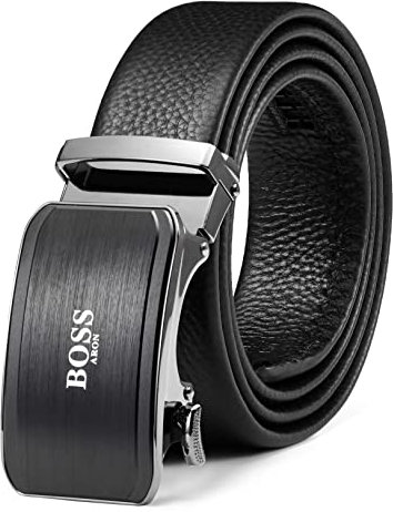 BOSSARON Gürtel Herren Ledergürtel Ratsche Automatikschließe Business Gürtel 35mm Breit Schwarz Verbessertes Material (YYD1-Schwarz)