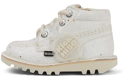 Kickers Unisex Kids Kick Hi Glitter Textile Ankle Boot, White, 8 UK Child