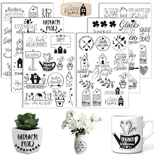 Rub On Sticker Home, 6 Stück A5 Rub On Aufkleber Familie, Rub On Folie Transferaufkleber, Rub On Zuhause, für Möbel, Glas, Holz, Scrapbooking, DIY Basteln Deko (Home)