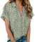 Hotouch Chemisier Femme Élégante à col en V Blouse Chic Chemise avec Boutons Ample Chemisier Business Top Motifs Floraux Vert M