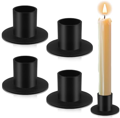 Aileem 4Pcs Black Candle Holders, Retro Iron Candlestick Holders, Taper Candle Stand, Candle Sticks Holder for Wedding Christmas Party Dinning Table Mantel Decoration