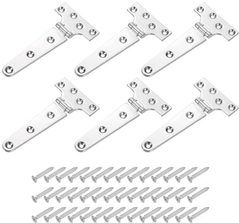 sourcing map 6Pcs Heavy Duty t Hinges, Marine Grade t Hinge 6 x 3 Stainless Steel Boat Hinges Cast Strap Hinge with Screws for Boat Hatch Yard Doors Barn Gate, Silver