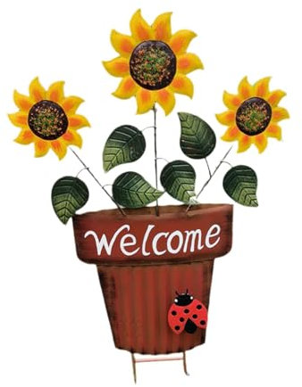 Dualoai Metall Gartenstecker für Blumentopf mit 2D Design für Wege, Rot