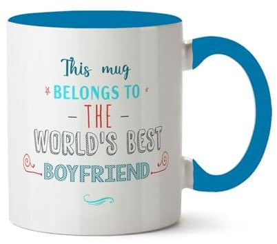 Bang Tidy Clothing This Mug Belongs to The World's Best Boyfriend, Romantic Gift Ideas for Him, Coffee Mugs for Men Birthday Valentines, Fiancee Partner Present - Lblue