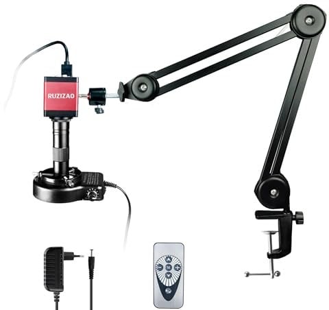 RUZIZAO Digitales Mikroskop, 13MP 1080P HDMI/VGA Industrielle Video Digital Mikroskop Kamera, 150X Zoom C-Mount Objektiv Klappbarer Ständer LED-Ringlicht Lötmikroskop für Elektronik-Reparatur