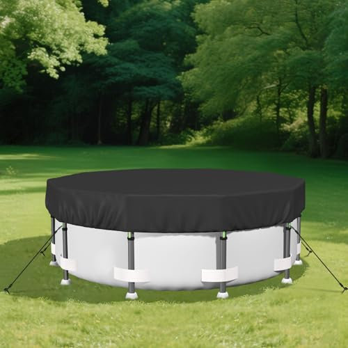 SAFANA 14FT Pool Covers for Above Ground Pools, Round Swimming Pool Cover with Nails [Upgrade 420D Thicker] Protective Leaf Cover, Tear Resistant Durability Fabric, UV Resistance, Black