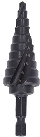 Foret de moteur HSS – Alésoir hexagonal résistant pour métal, coupes lisses et propres pour perceuses sans fil, 1 travailleur de la construction étagé, noir (10 étapes (4 à 22 mm)
