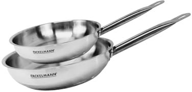 Fackelmann 9437550 Set de 2 poêles 24 et 28 cm en inox, Poêle de cuisson, Poêle tous feux, Poêle induction, Poêle sans PFAS, Manche inox, Manche riveté, Acier inoxydable 18/8, Inox, 24 et 28 cm