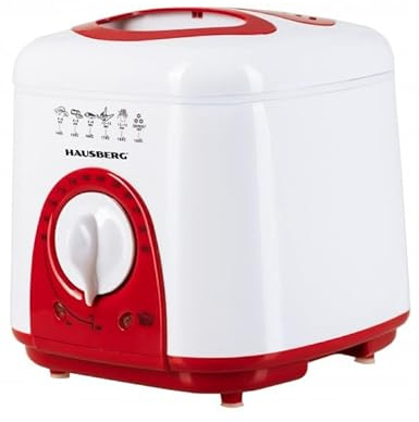 Hausberg Mini-Fritteuse 1L – Kompakte Fritteuse 950W mit Temperaturregler bis 190 °C, isoliertes Gehäuse, spülmaschinengeeignet – Ideal für Pommes, Snacks & kleine Portionen - Rot