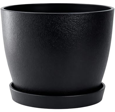 Bamworld Runder Blumentopf mit Ablauflöchern, 23 cm Moderner Übertopf für Innen und Außen, Kunststoff Pflanzentopf für Sukkulenten und Zimmerpflanzen, Schwarz