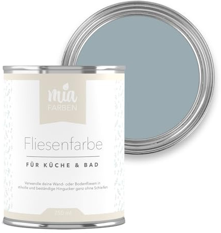 miafarben Fliesenfarbe ohne Schleifen matt 750ml (Mildes Nebelblau) | Fliesenlack für Wand und Boden in Bad und Küche, hochdeckend, wischfest, strapazierfähig, wasserbasiert