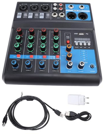 Eujgoov DJ Mixer Sound Mixer 5-Kanal mit Mehrzweck Nutzung Vielseitiger 5-Kanal-Sound-Mixer (EU-Stecker)