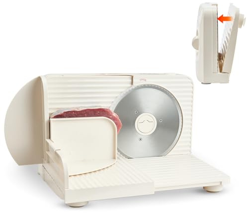VEVOR Cortafiambres Eléctrico 180 W, Cortadora de Fiambre con Cuchilla Afilada de 170 mm, Velocidad de Corte de 60 a 90 RPM, Grosor Ajustable de 0 a 15 mm, para Carne Congelada, Jamón, Baguette