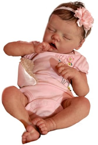 Jorzer Echte Babypuppe, 18-Zoll-Silikon-Babypuppe, realistisch wiedergeboren, schlafend, waschbares neugeborenes Mädchen mit Kleidung und Kopfschmuck – perfekt für Kinderspielzeug und Spiele.