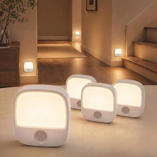 EZVALO Wiederaufladbares Nachtlicht mit Bewegungsmelder, magnetisch und mit 3 Farbtemperaturen, stufenlos dimmbar mit Speicherfunktion, kabellos für Kinderzimmer, Flur, Treppe, Bad (4 Stück)
